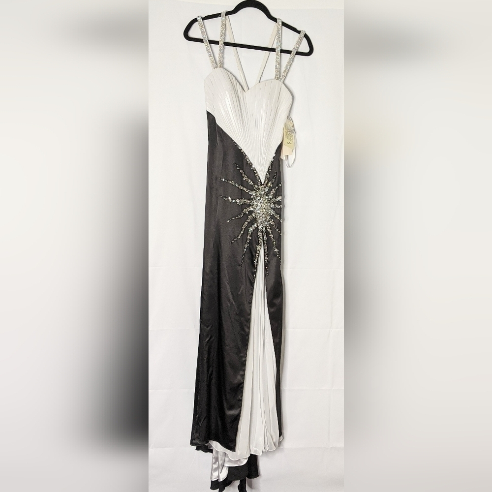 PARTYTIME Black & White Strappy Prom Formal Pageant Gown NWT Beaded Sequins Sz 6